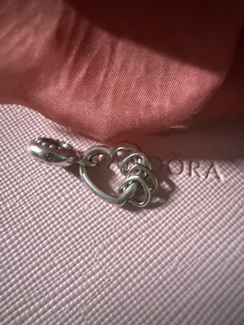 Sterling Silver Heart Dangle Charm with Rose Gold Accent - Purple Stones
